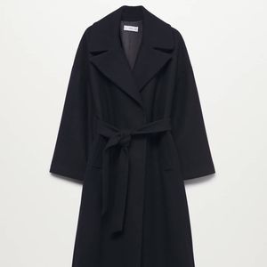 Mango Wide Lapel Wool Blend Coat Navy M NWT